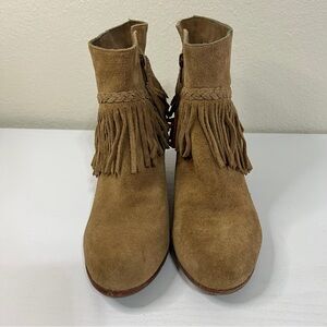 GIANNI BINI Womens Size 6.5M Brown Suede Zip Ankle Fringe Fashion Boots